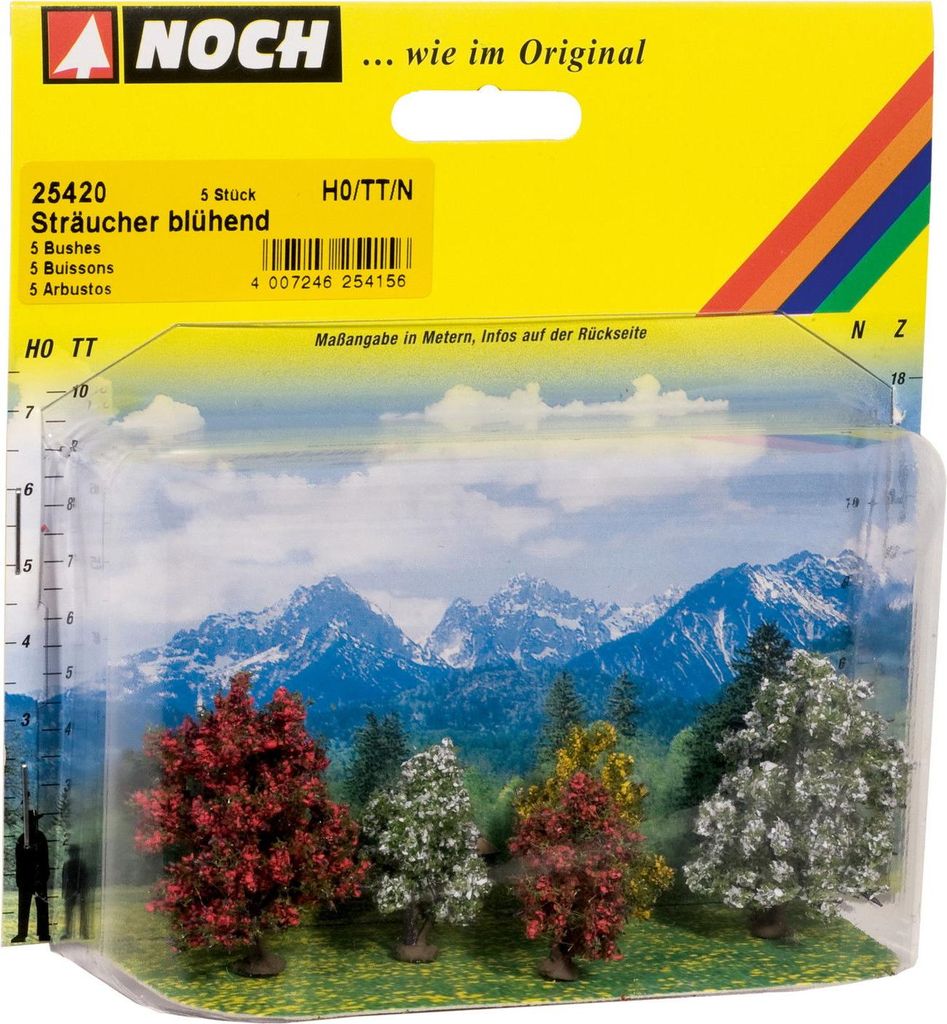 NOCH Sträucher, blühende Büsche, 5 Stück 3-4 cm für H0 und TT Modelle perfekt zur Modelllandschaftsgestaltung
