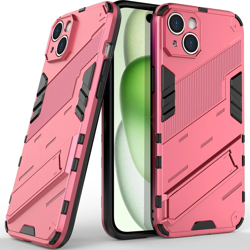 Custodia Armor per iPhone 15, Custodia protettiva antiurto ibrida in PC TPU con funzione di supporto Rosa
