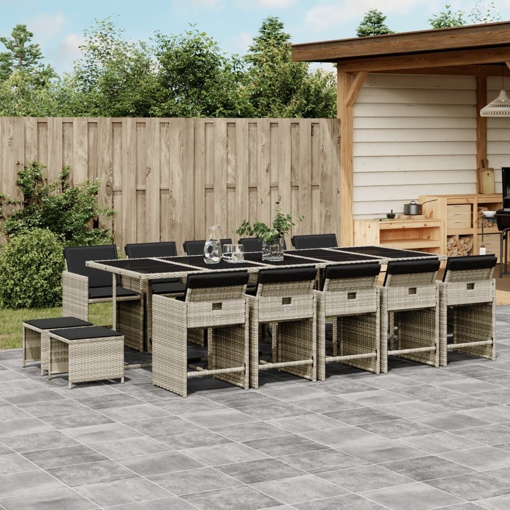 CLORIS 15-tlg. Garten-Essgruppe mit Kissen Hellgrau Poly Rattan 2024