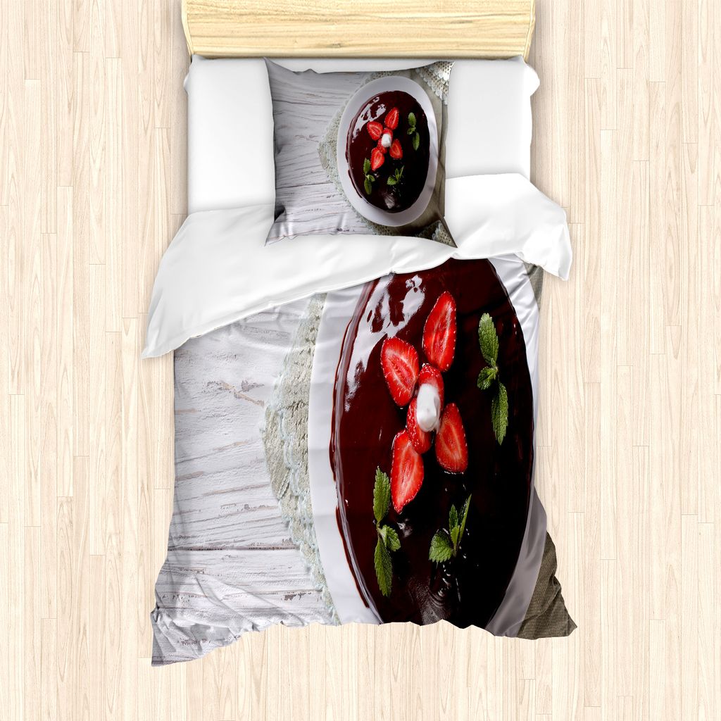 ABAKUHAUS Dessert Bettbezug Set für Einzelbetten, Foto Chocolate Cake, Milbensicher Allergiker geeignet mit Kissenbezug, 135 cm x 200 cm - 80 x 80...