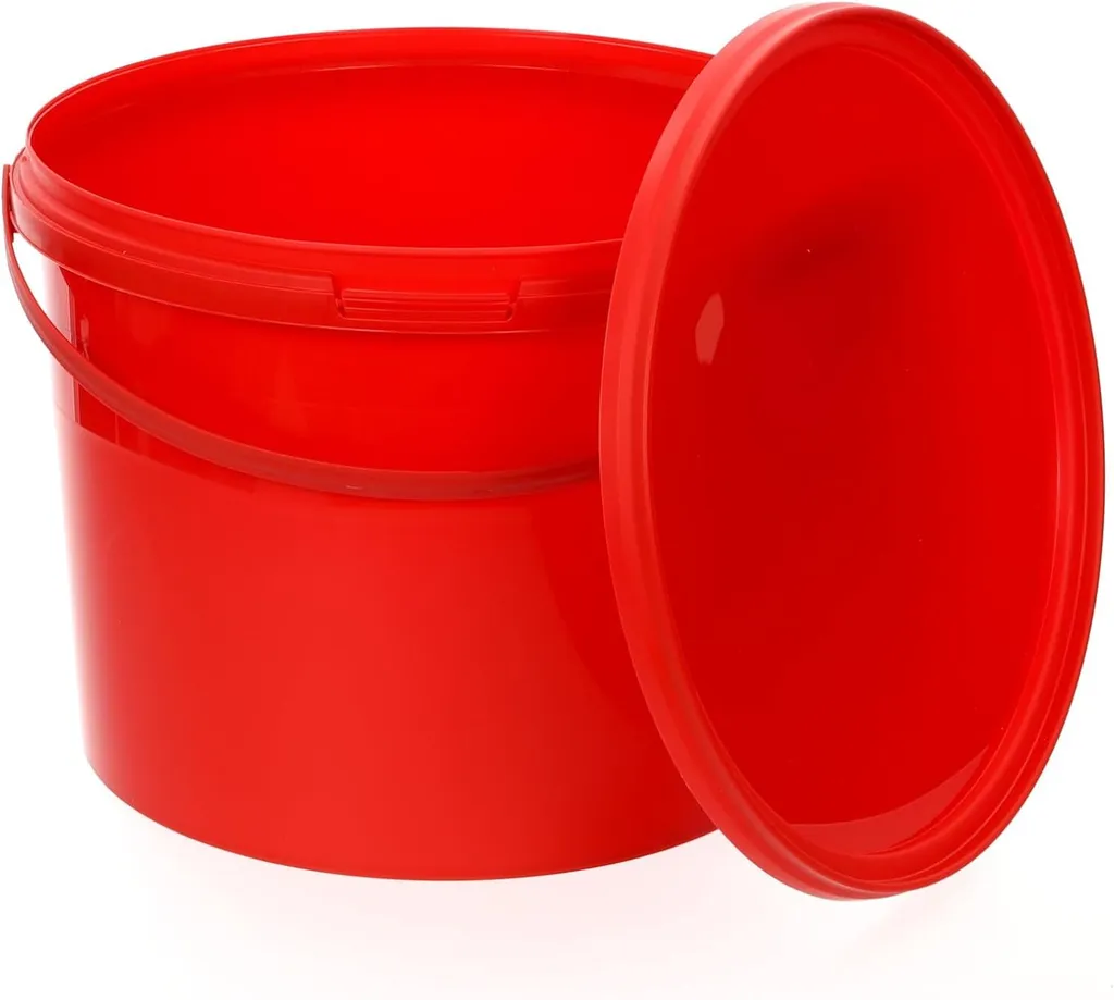 BenBow secchio con coperchio con manico 10L Quantità: 10 pezzi, rosso BSR, ermetico, sicuro per gli alimenti, BRC, a prova di perdite