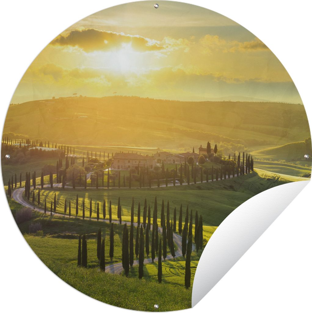 MuchoWow Gartenposter Outdoor-Poster Rund Toskana - Sonne - Italien Ø 60 cm Gartendeko Rundes Poster draußen