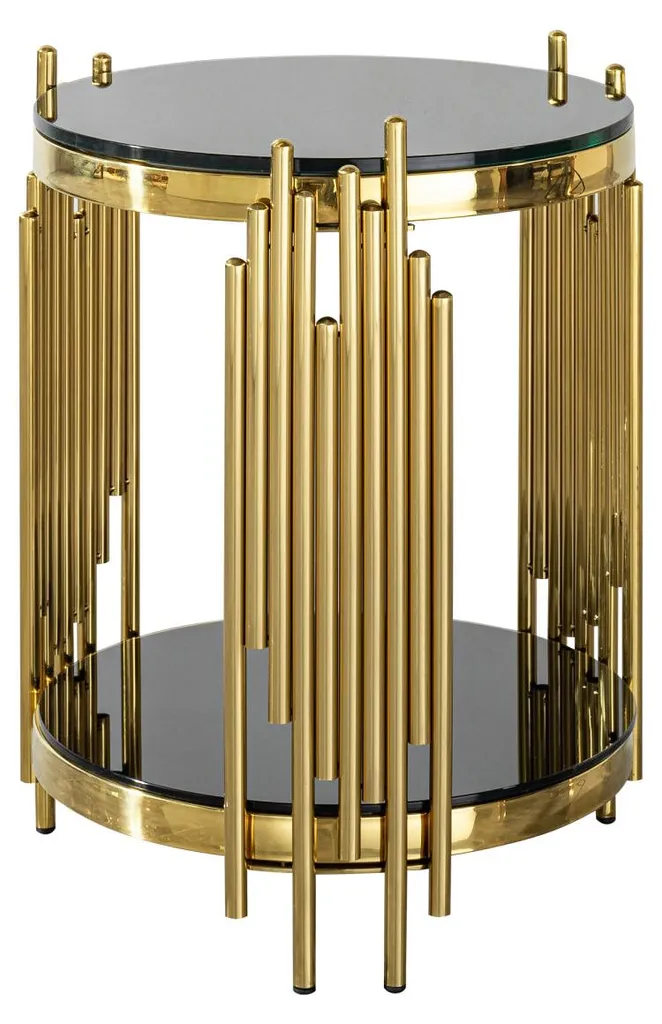 Petite table basse de luxe ronde verre noir et structure dorée chic - 15