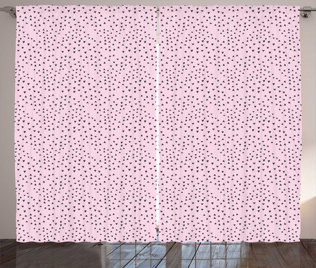 ABAKUHAUS Herz Rustikaler Gardine, Valentinstag Thema Motive, Schlafzimmer Kräuselband Vorhang mit Schlaufen und Haken, 280 x 225 cm, Baby-Rosa un...