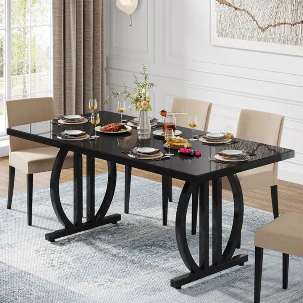Table noire 153x81 cm HOGA-HL087 avec structure stable et design mat