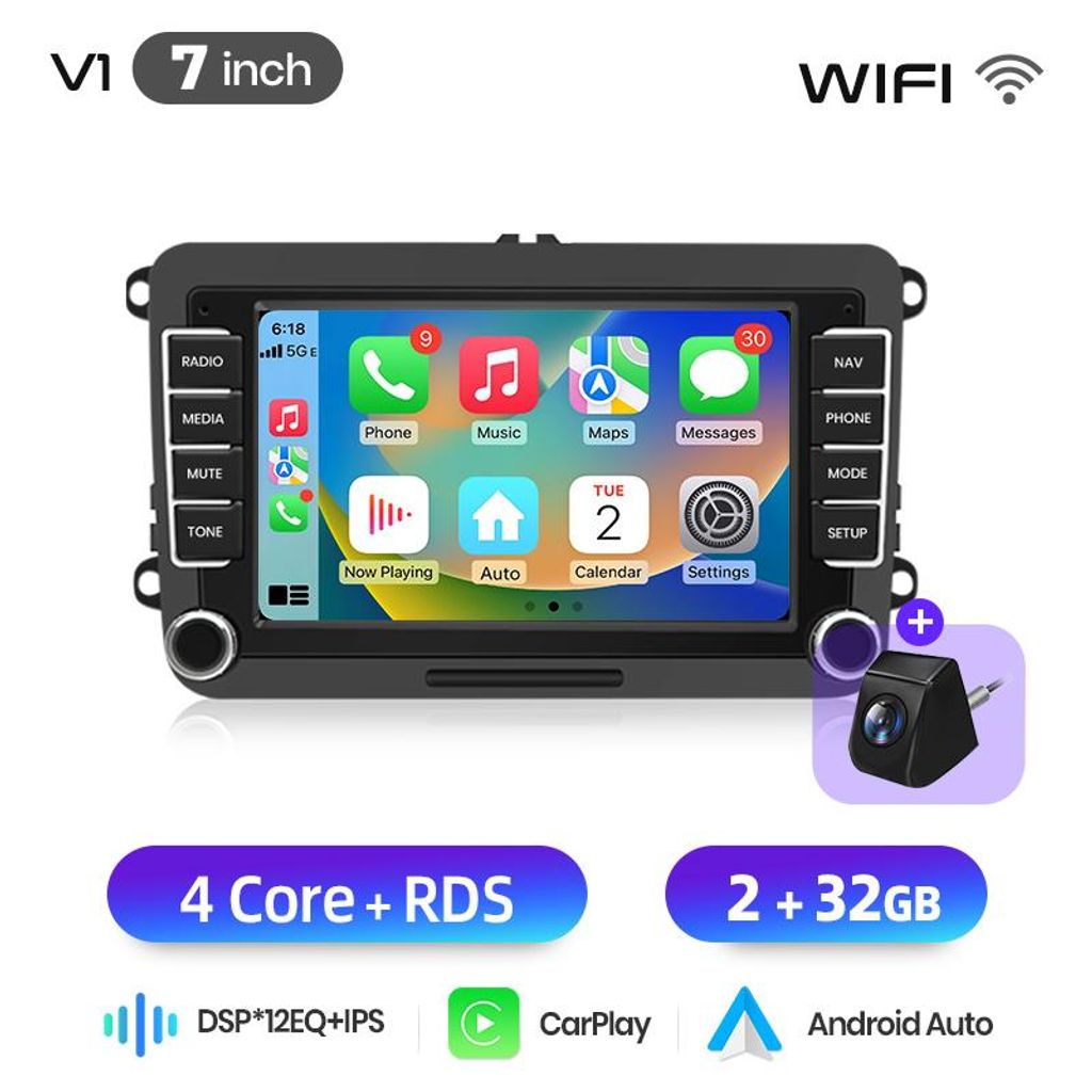 Junsun 7" CarPlay Android 15 2din Autoradio Für VW Golf Produktbild 