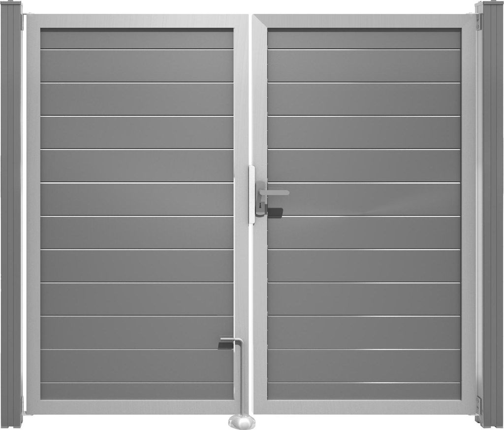 GroJa Lumino Tor Silbergrau DIN rechts 300x180 cm Alu-Rahmen EV1, 2-flügelig