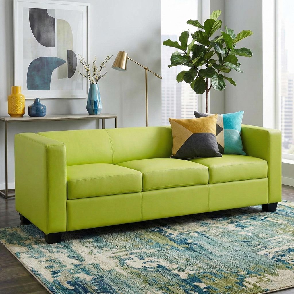 3er Sofa Lille Kunstleder, hellgrün