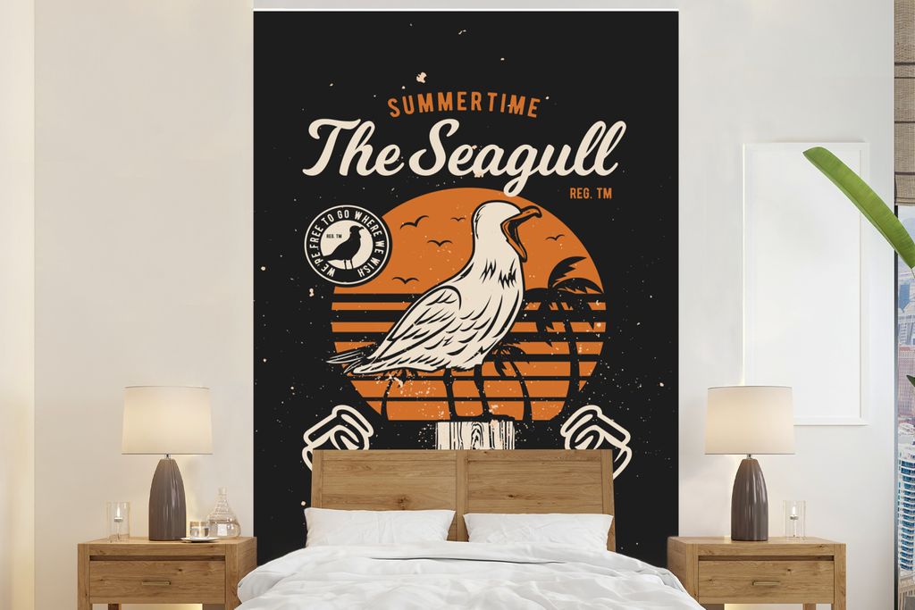 MuchoWow Fototapete für Wohnzimmer oder Schlafzimmer Wandtapete Vinyl Motivtapete Vogel - Jahrgang - Baum - 225x350 cm - Schlafzimmer tapete