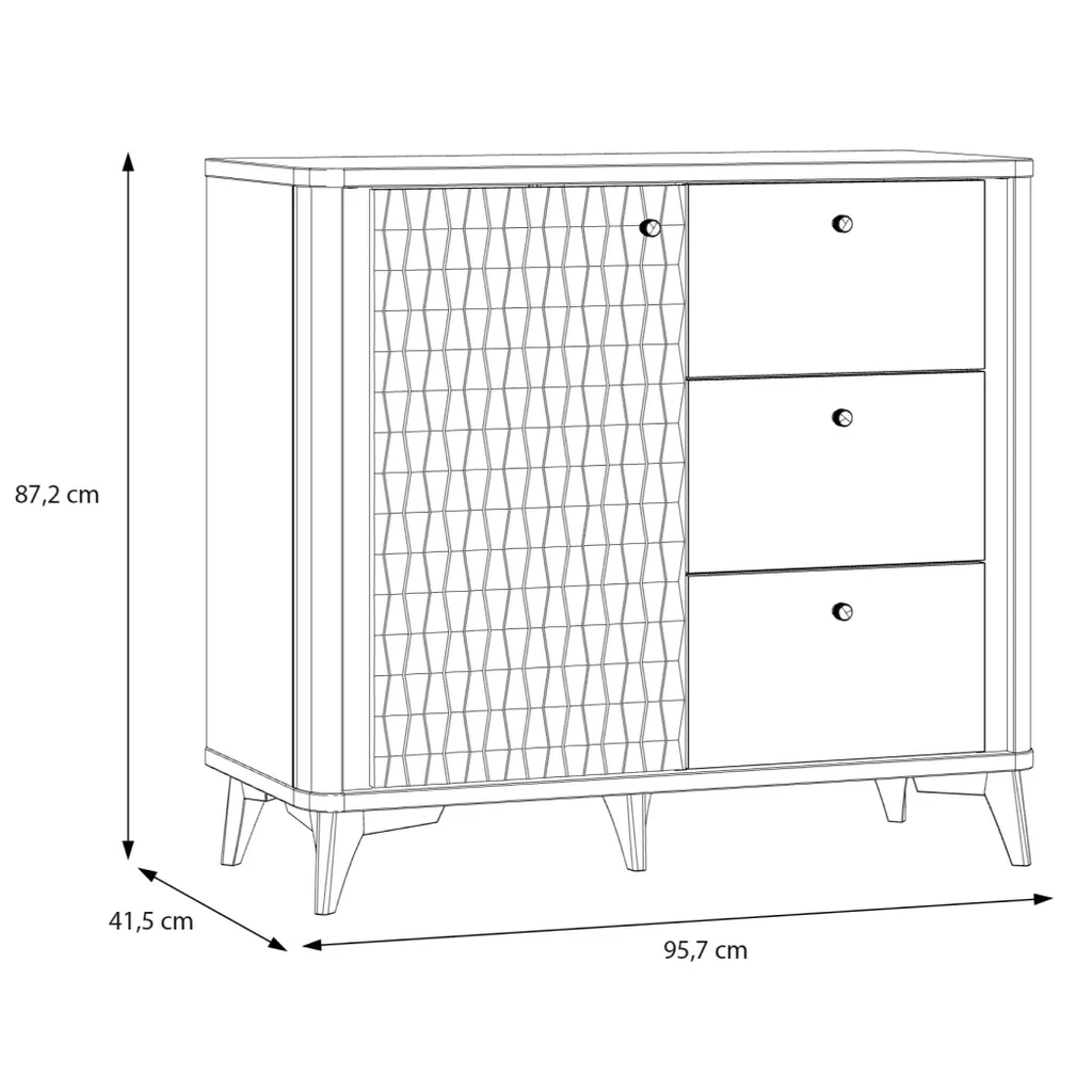 Commode de rangement blanche et dorée 3 tiroirs et porte 87cm haut - 6