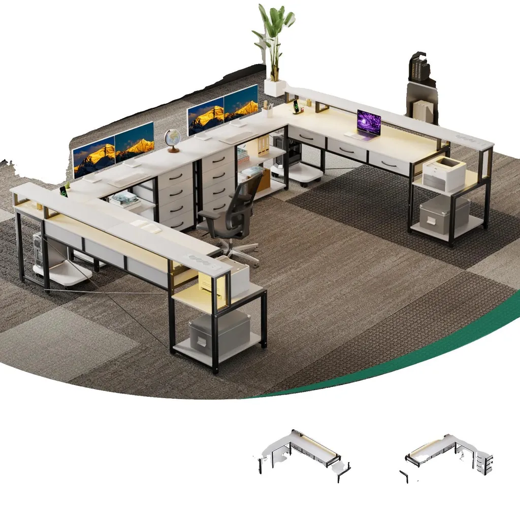 Bureau d'angle pour double écran avec LED blanc parfait pour étudiant