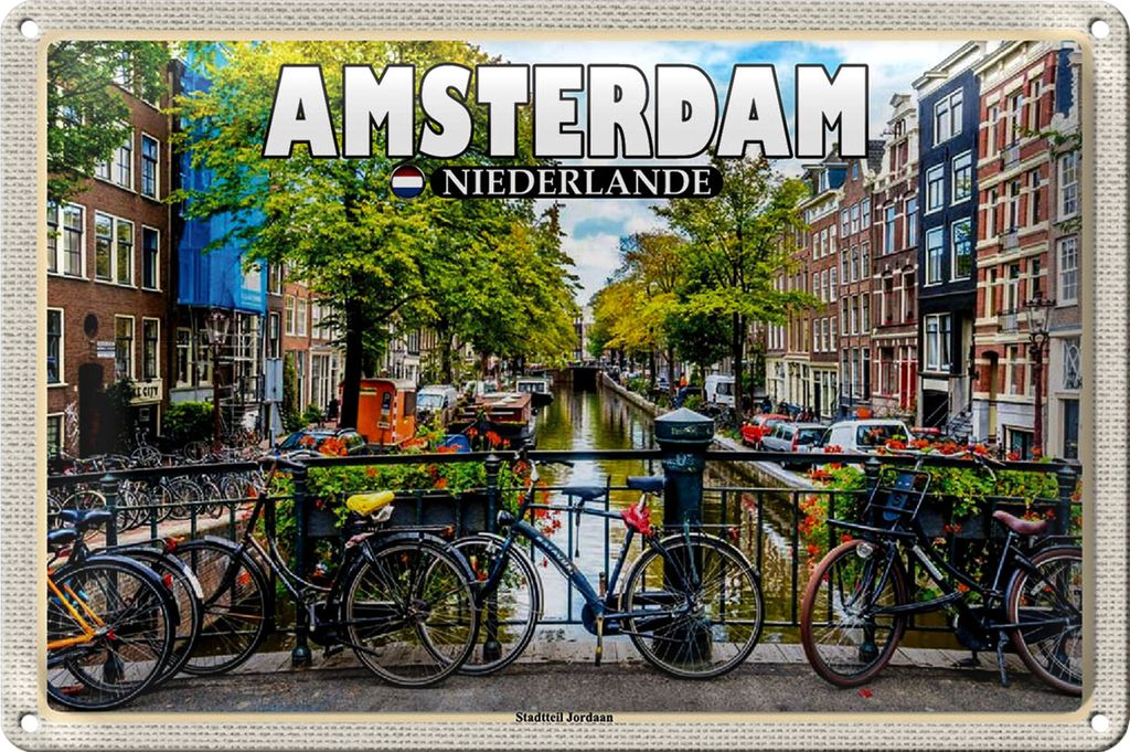 Blechschild Reise 40x30cm Amsterdam Niederlande Stadtteil Jordaan