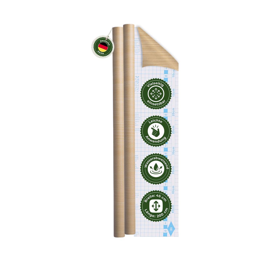Klebefolie Klebefolie Möbel – Möbelfolie selbstklebend Holzoptik Ahorn 4er Set, 4 x 45 x 200 cm, zuschneidbar, rückstandsfrei entfernbar – V...