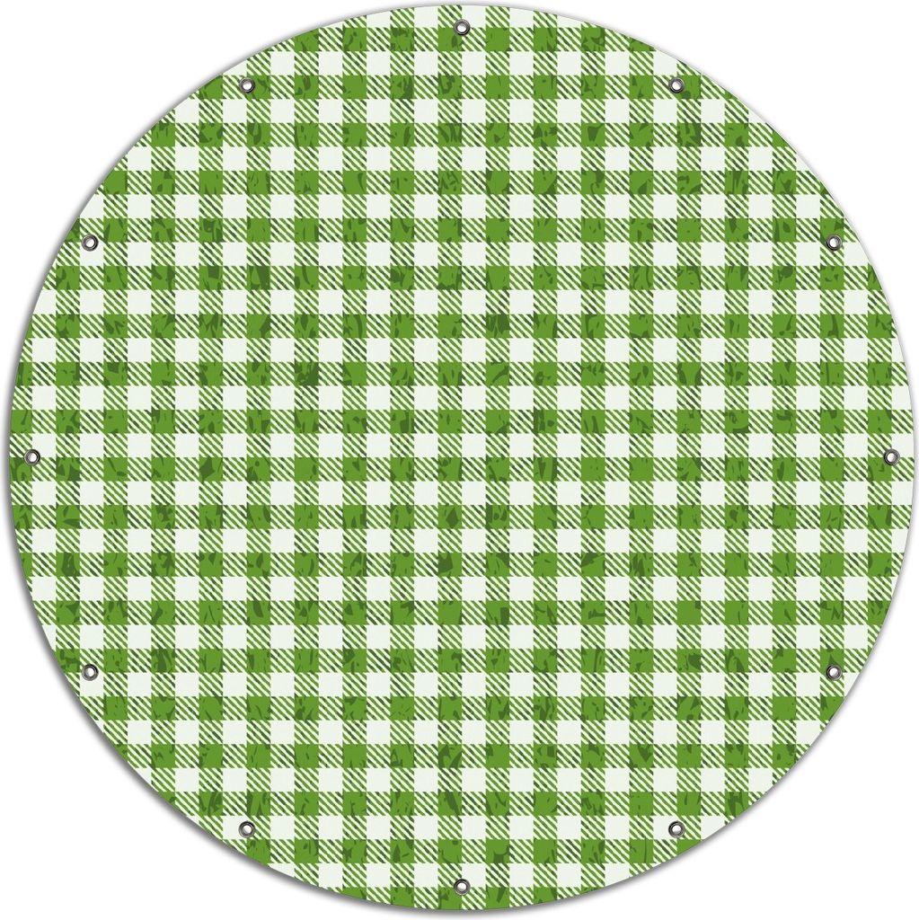 Wallario rundes Outdoor-Poster für Garten oder Balkon, Motiv Muster einer Tischdecke in grün und weiß kariert, 120 cm Durchmesser