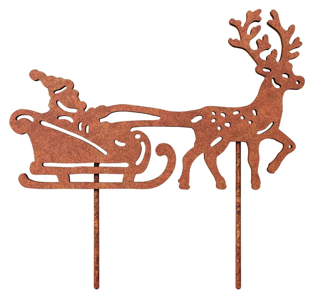 Traîneau du Père Noël en métal rouillé - Décoration extérieure durable