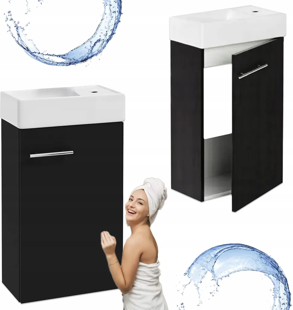 Petit Meuble Lave-mains avec Vasque 40 cm Stamar pour WC Noir Brillant