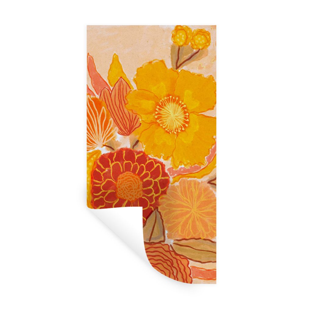 MuchoWow Wandtattoo Wandsticker Wandaufkleber Vintage - Blumenstrauß - Blumen - Gelb - Farben 40x80 cm Selbstklebend und Repositionierbar - Repo...