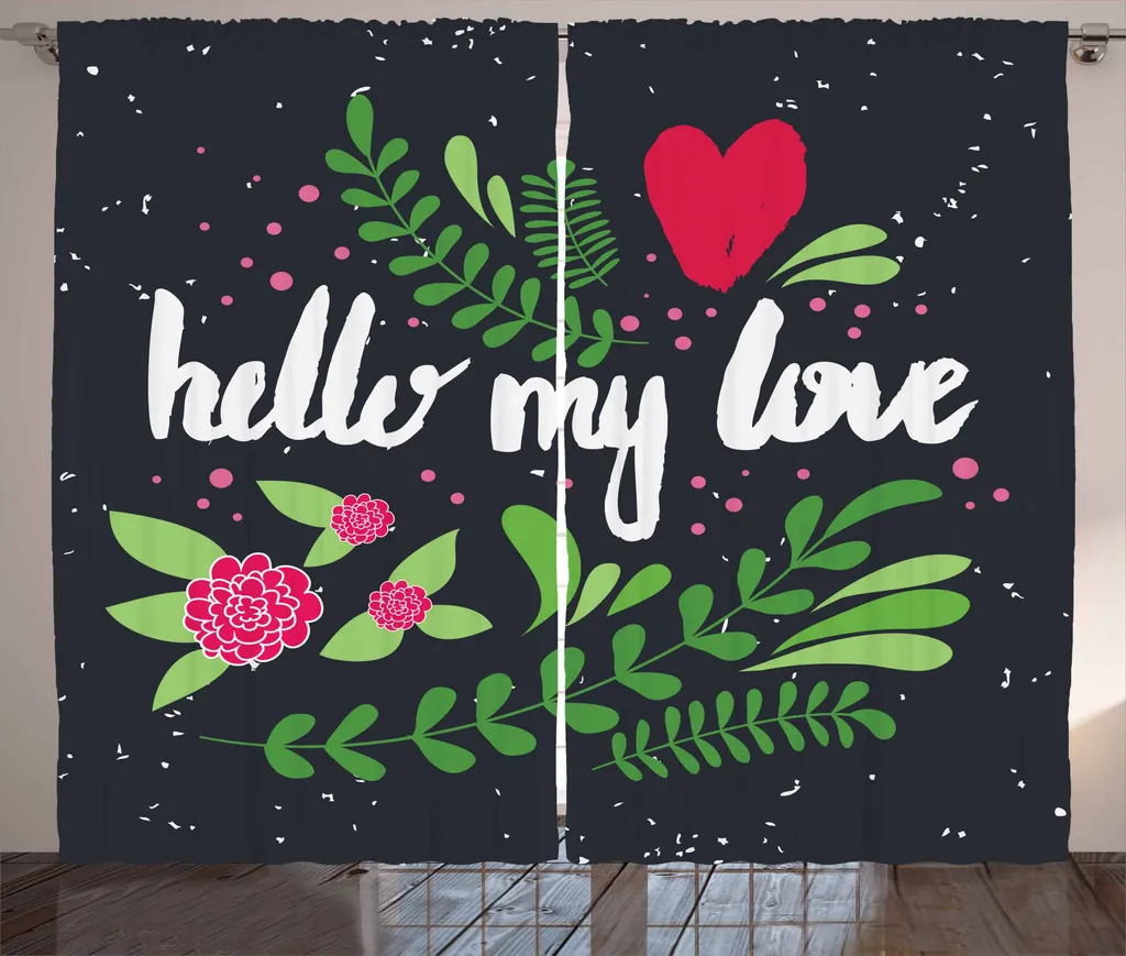 ABAKUHAUS San Valentino Tenda rustica, Ciao è il mio amore parole, Soggiorno Tenda universale con passanti e ganci, 280 x 175 cm, Multicolore