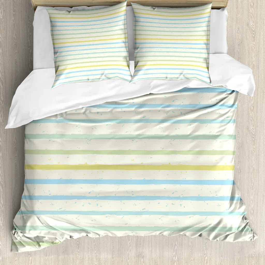 ABAKUHAUS Copripiumino a righe, motivo grunge pastello, antiacaro, adatto a chi soffre di allergie, con federe, 155 cm x 220 cm - 80 x 80 cm, multicolore