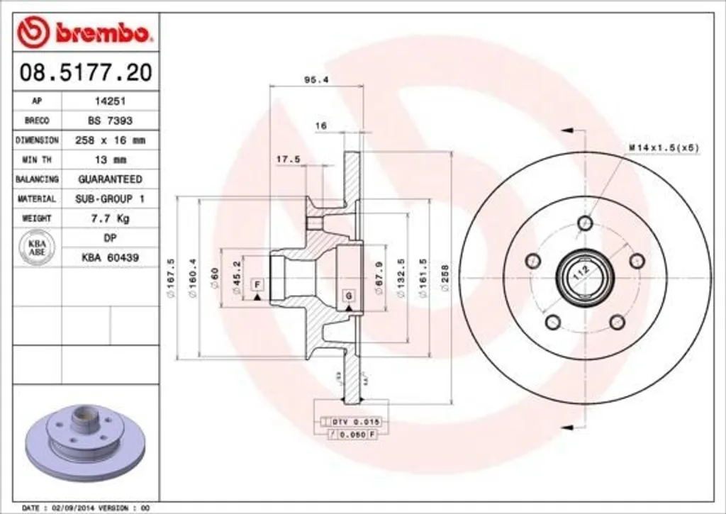 2 Disques de Frein Brembo 08.5177.20 pour VW - Set Complet de Freinage