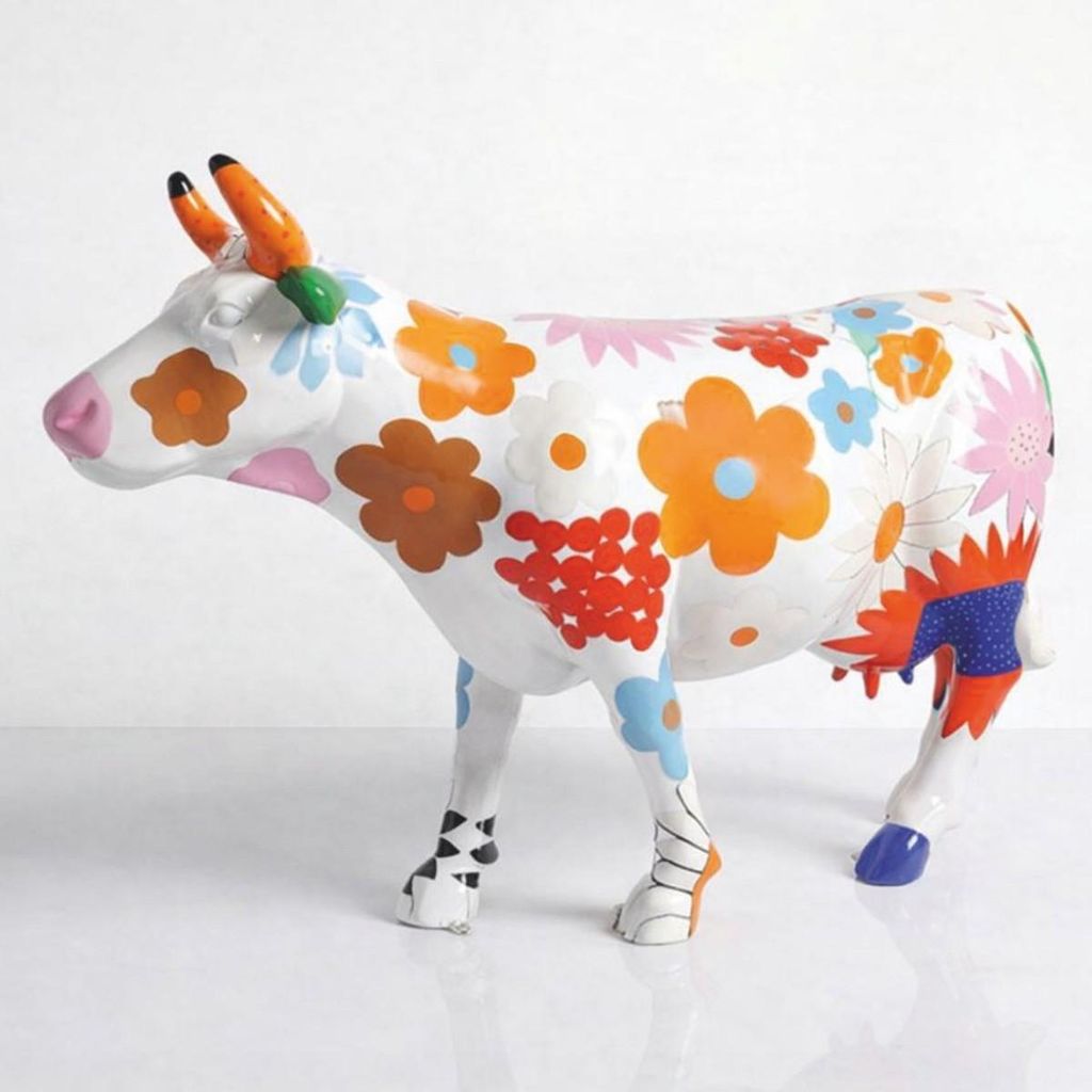 Casa Padrino XXL Deko Skulptur Kuh Weiß / Bunt 220 cm - XXL Garten Figur