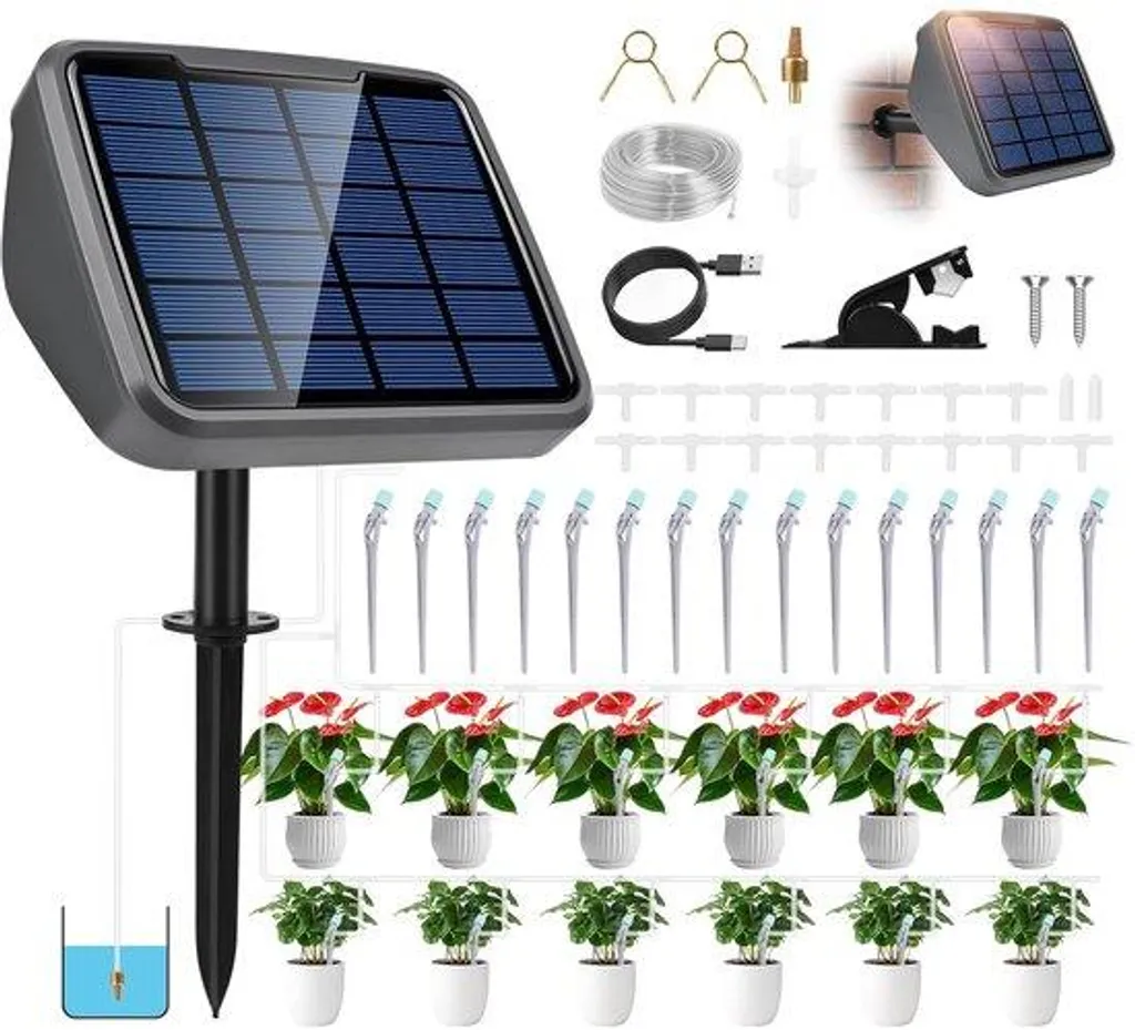 Arrosage goutte à goutte solaire pour balcon et vacances tuyau 15m
