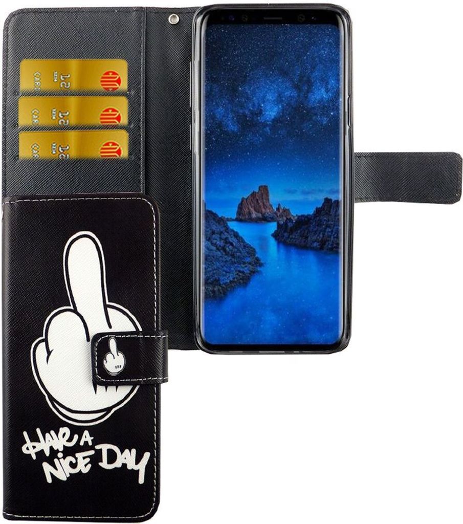 Handyhülle Tasche für Handy Samsung Galaxy S9+ Plus Have A Nice Day Schwarz