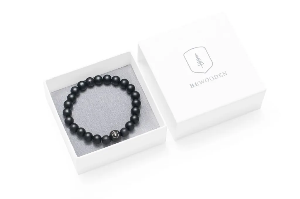 Bracciale BeWooden Cassio Perline in Onice e Legno M 17-18cm - 3