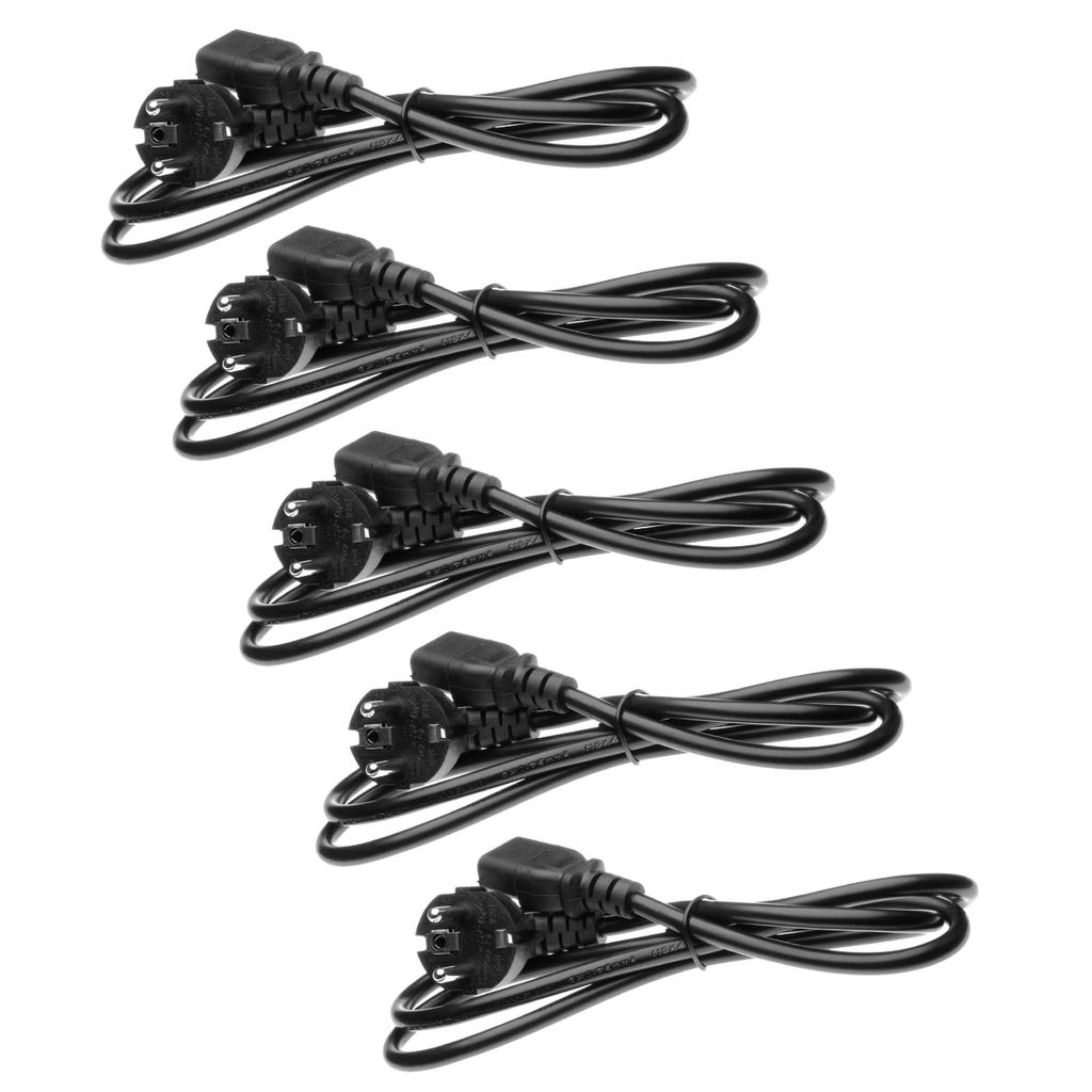 vhbw 5x Netzkabel Schutzkontaktstecker für Kaltgeräte z.B. PC Monitor Computer Drucker - C13 Buchse, 1,2 m