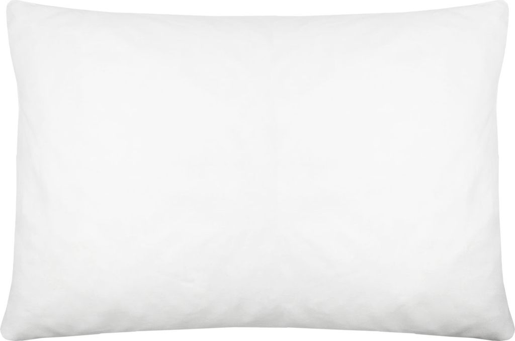 A plain white pillow on a white background.