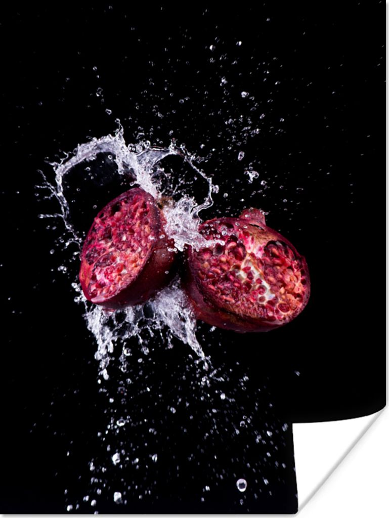 MuchoWow Poster Granatapfel - Frucht - Wasser - Schwarz - Violett 120x160 cm - Wandbilder