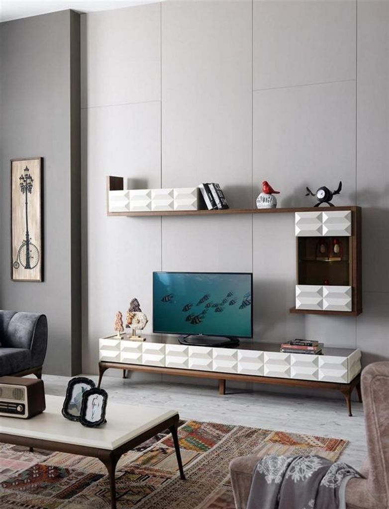 Wohnwand Sideboard TV Ständer RTV Lowboard Wandschrank Wandregal Weiß