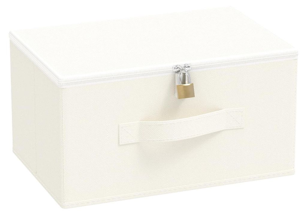 Abschließbare Aufbewahrungsbox mit Deckel, faltbar, Kleiderschrank-Organizer mit Stoffgriffen, beige, 30 x 20 x 15 cm