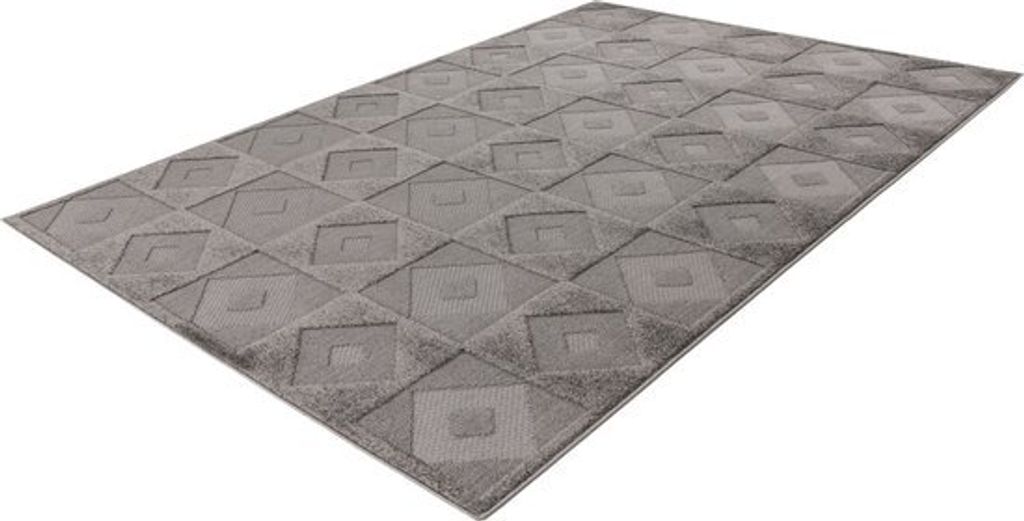 Lalee Nova moderner Teppich fr drinnen und drauen - Gartenteppich - terass Teppich niedrigflorig - 3d - 80x150 cm outdoor grau