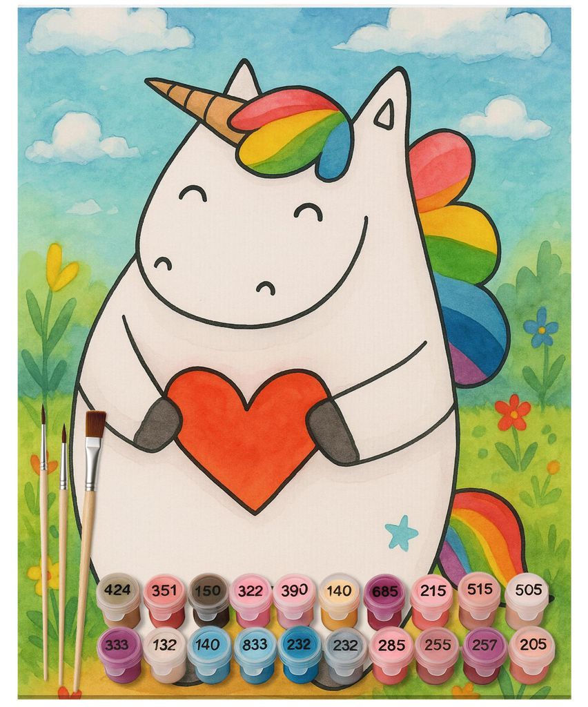 Mr. & Mrs. Panda Malen nach Zahlen Einhorn Herz Design 40 x 50 cm Ohne Rahmen - Weiß - Geschenk, Freundin, Unicorn, diy set, Lustig, mit, Bild, Bu...