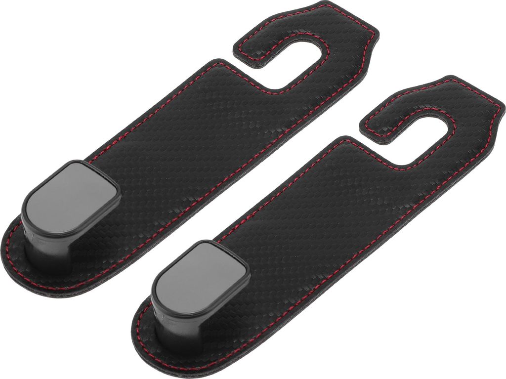 2 Stück für Geldbörsen und Taschen Auto Kopfstützenhaken Auto Rücksitz Organizer Haken Carbonfaser Muster Schwarz Mikrofaser Leder 16,2x4,2cm