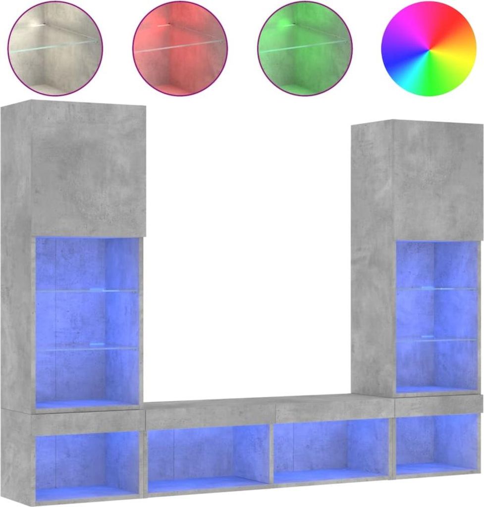 vidaXL 5-tlg. Wohnwand mit LED-Beleuchtung Betongrau Produktbild 