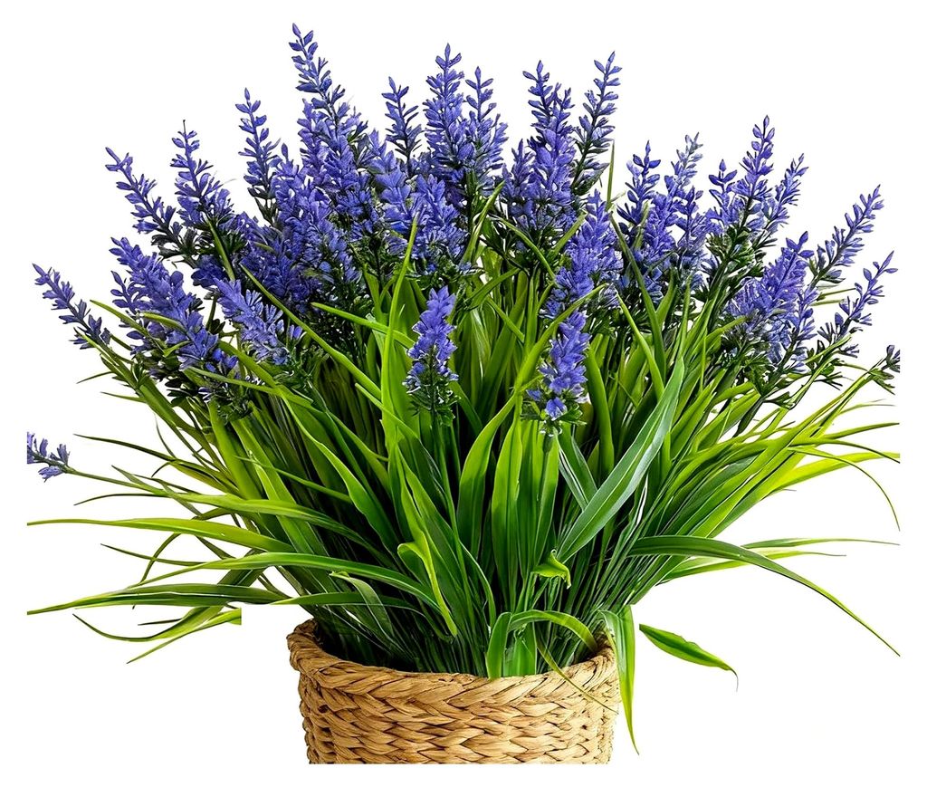 16 Bündel Künstliche Balkonpflanzen, Lavendel, Wetterfeste Kunstblumen für Draußen