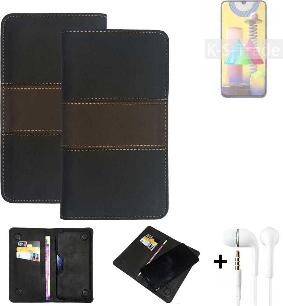 K-S-Trade Handyhülle + Kopfhörer kompatibel mit Samsung Galaxy M31 Schutzhülle Walletcase Bookstyle Tasche Schutz Case Hülle Wallet Cover