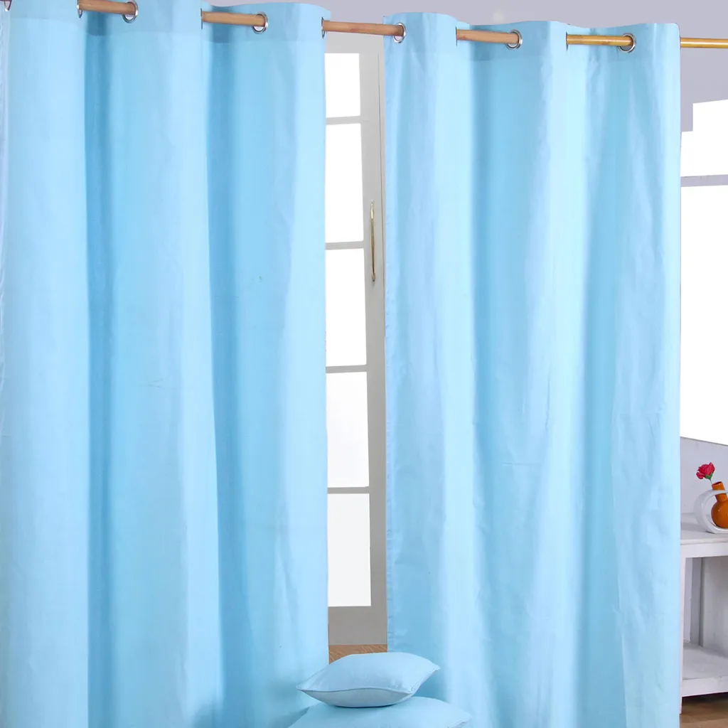 Habillage fenêtre rideaux bleu clair en coton lot de 2 pour la chambre