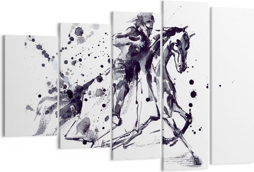 Bild auf Leinwand - Leinwandbild - Pferd Ritter Geschichte Reiten - 150x100cm - Wand Bild - Wanddeko - Leinwanddruck - Bilder - Kunstdruck - Leinwa...