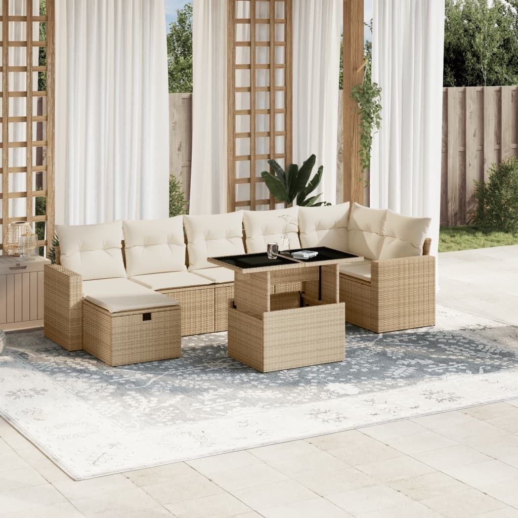 Maison Exclusive - 8-tlg. Garten-Sofagarnitur mit Kissen Beige Poly Rattan