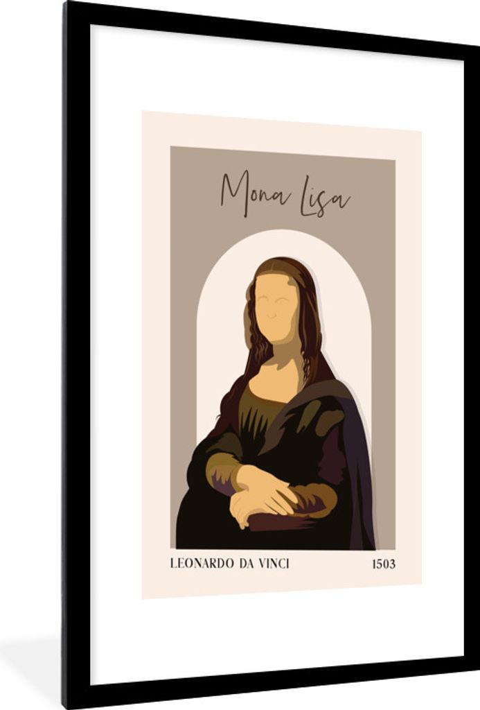 MuchoWow Gerahmtes Poster Pastell - Mona Lisa - Braun - Alte Meister 60x90 cm - Poster mit Schwarzem Bilderrahmen Wandposter Rahmen Foto Bilder -...