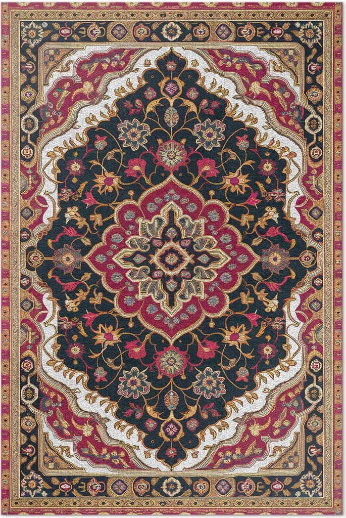 Reiche florale Ornamente im persischen/türkischen Stil – Vinyl Fußmatte – 60x90 cm – Rutschfest, Pflegeleicht & Langlebig