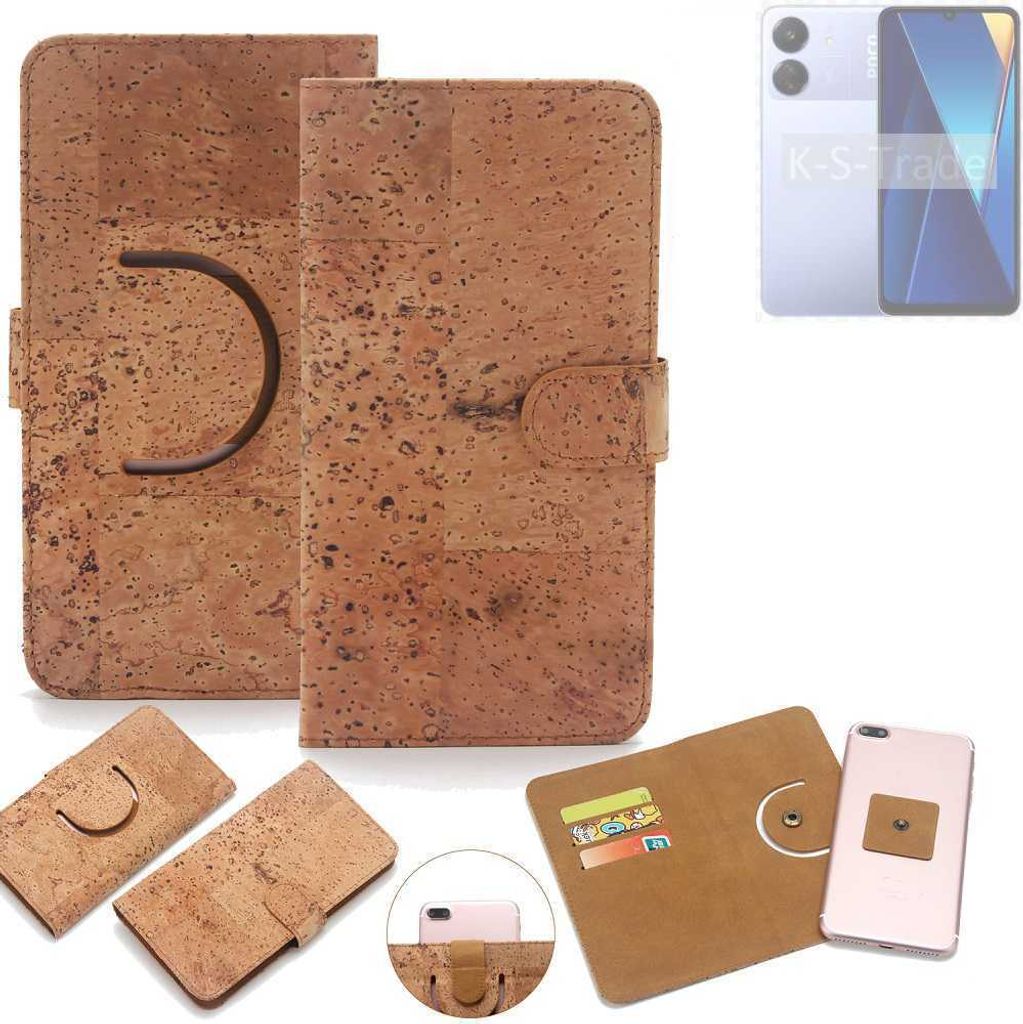 K-S-Trade Handy-Hülle Schutz-Hülle kompatibel mit POCO C65 Handyhülle Schutzhülle Korkhülle Kork-Hülle 1x