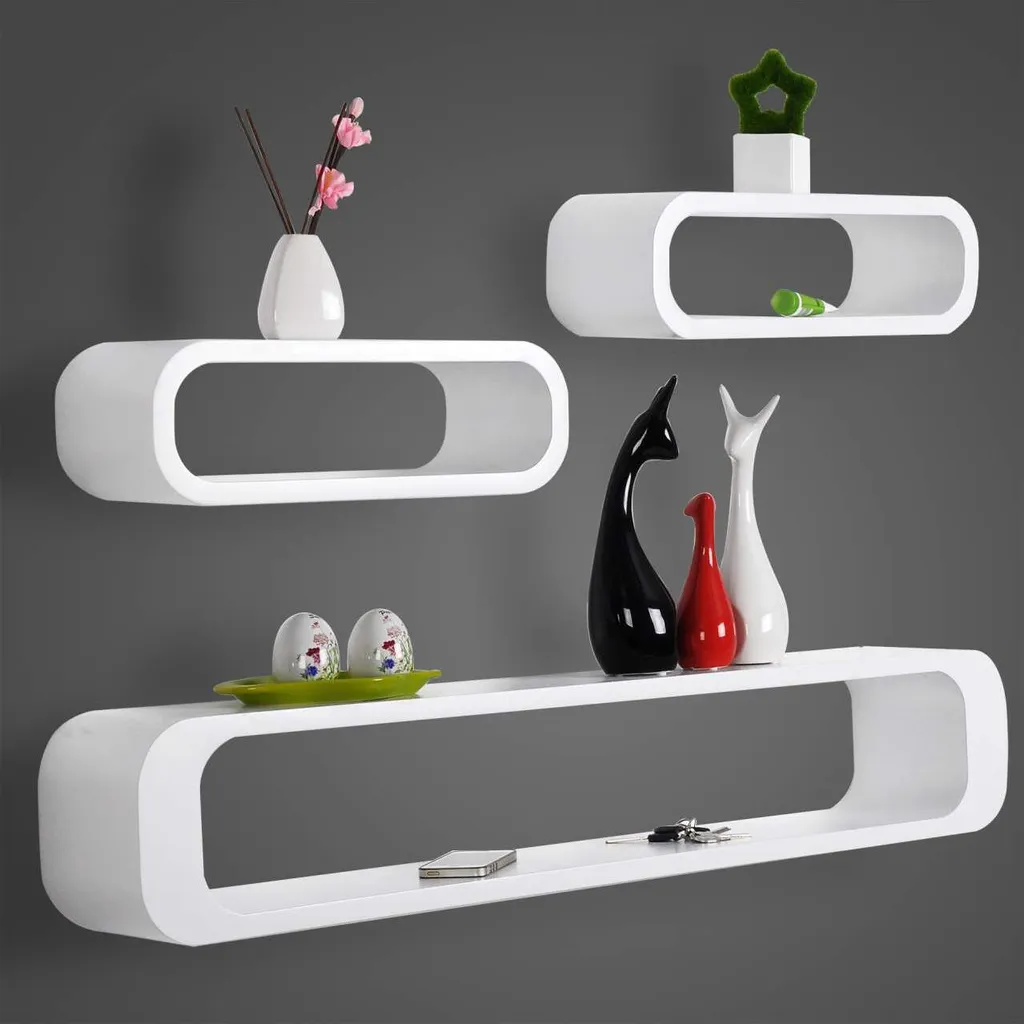 Étagères Murales Design - Lot de 3 Tablettes de Présentation en Bois MDF