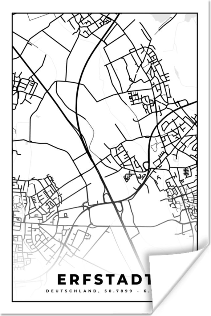 MuchoWow Poster Stadtplan - Karte - Erfstadt 120x180 cm - Kunstposter
