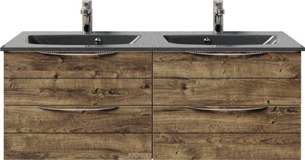 Badmöbel-Set Pelipal Sunline 300 BxHxT 132 x 49,9 x 48 cm Frontfarbe eiche ribbeck Badmöbelset 2-teilig mit Waschtisch M