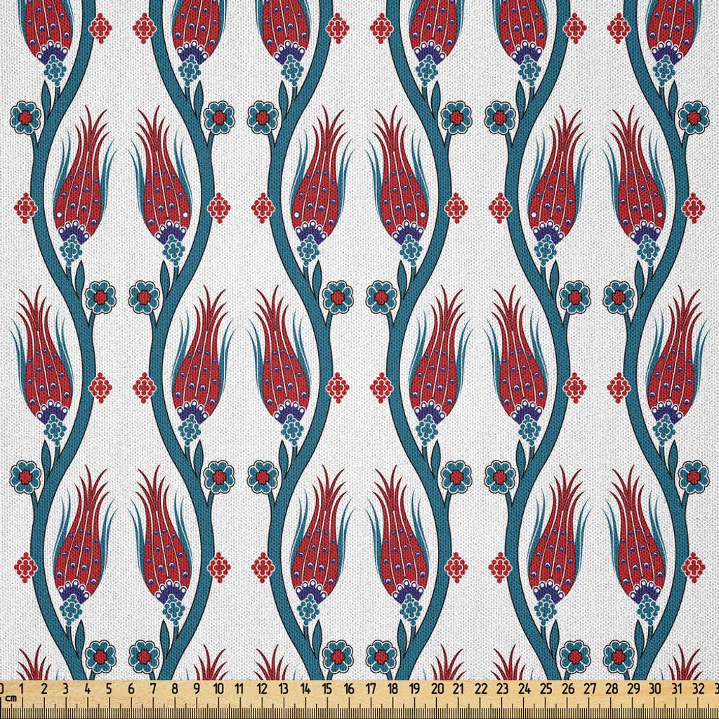 ABAKUHAUS Tulpe Microfaser Stoff als Meterware , Osmanische Art Stilisierte Vertikale Gebundene Mosaik Tulpe Motiv Mit Blatt Druck, 2 M (230 x 200 ...