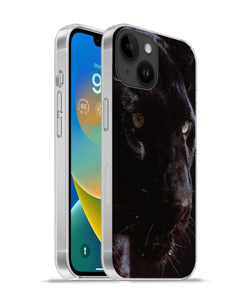 MuchoWow Handyhülle Schutzhülle Hülle für Apple iPhone 14 - Softcase Panther - Tier - Schwarz Silikon Softcase Handy Hülle - Mobiltelefonhülle